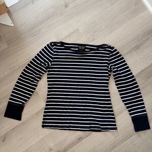 Vintage Polo Jeans Co Ralph Lauren Striped Boatneck Cotton Shirt Navy White L